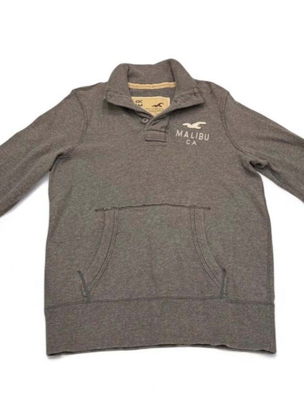 Hollister Gray Henley Pullover with Logo Patch